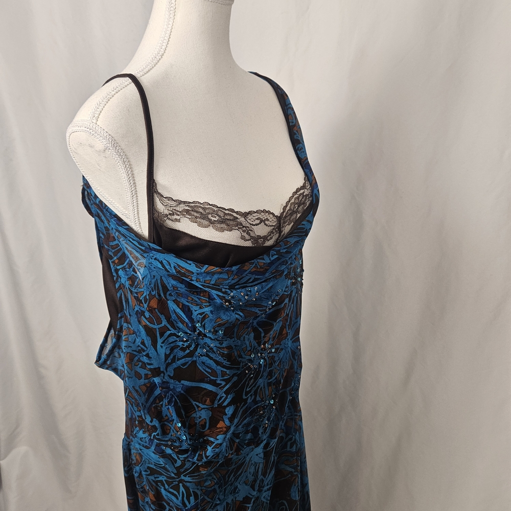 Robbie Bee Vintage 18W Beaded Whimsigoth Ruffle Midi Blue Dress with Shawl - Picture 5 of 8